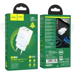 PRESA USB SUPER-CHARGE HOCO N28.CL DUAL PORT (TYPE-A TYPE-C) BIANCO 5V 3A 20W (BLISTERATO)