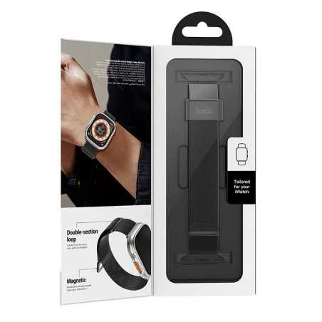 HOCO AS101 CINTURINO PER APPLE WATCH 42 / 44 / 45 / 49mm IN ACCIAIO NERO (BLISTERATO)