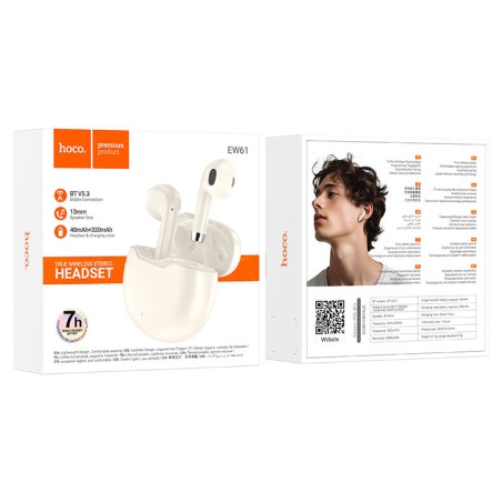 AURICOLARI HOCO EW61 BLUETOOTH + CUSTODIA/BASE DI CARICA BIANCO (BLISTERATO)